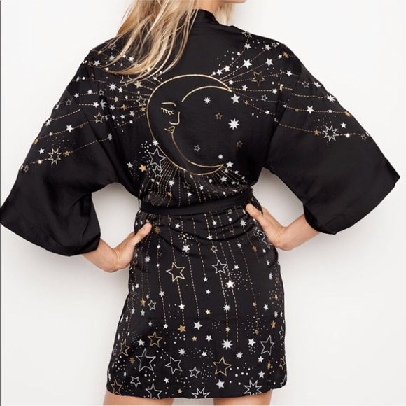 Victoria's Secret Other - Victoria’s Secret Black Satin Moon & Stars Kimono